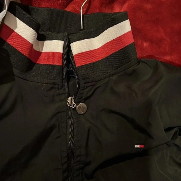 Tommy Hilfiger black logo high neck  zipper Pull bomber jacket Sz M - Picture 11 of 11